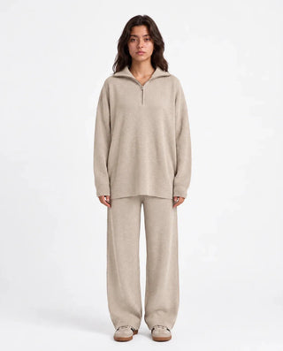 SITRA Women's Casual Retro Ribbed Half-Zip Set