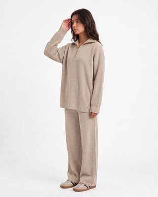 SITRA Women's Casual Retro Ribbed Half-Zip Set