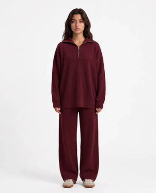 SITRA Women's Casual Retro Ribbed Half-Zip Set