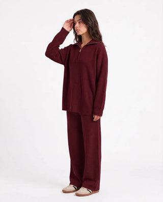 SITRA Women's Casual Retro Ribbed Half-Zip Set