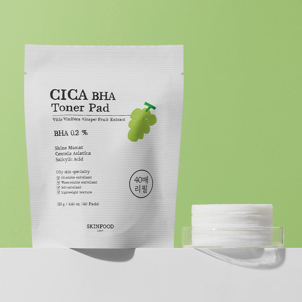 SKINFOOD Shine Muscat Cica BHA Toner Pad 125g/40ea (Refill) - Glamourous Grace