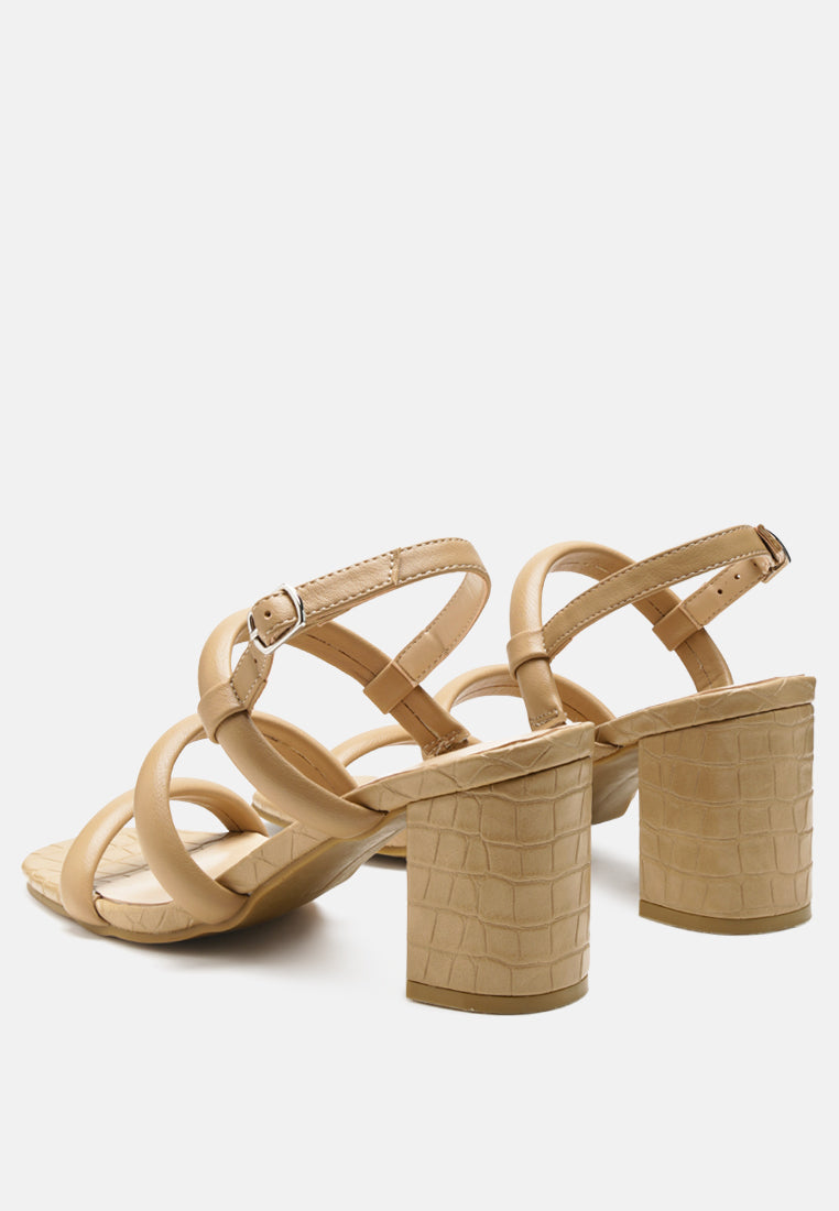 Slater Croc Skin Faux Leather Block Heel Sandals - Glamourous Grace
