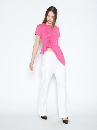 Sleeveless Flower Applique Sharp Asymmetrical Top