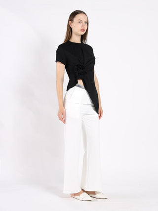 Sleeveless Flower Applique Sharp Asymmetrical Top