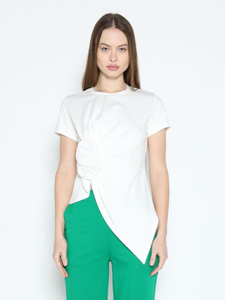 Sleeveless Flower Applique Sharp Asymmetrical Top
