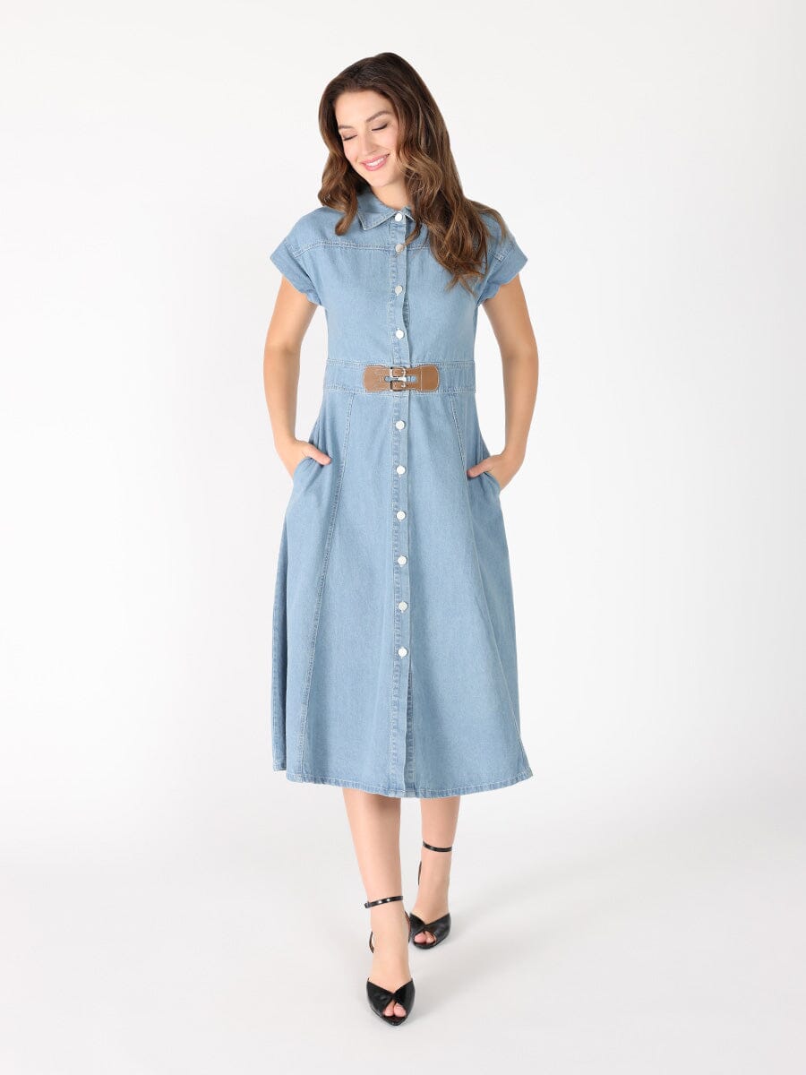Sleeveless front button open denim dress - Glamourous Grace