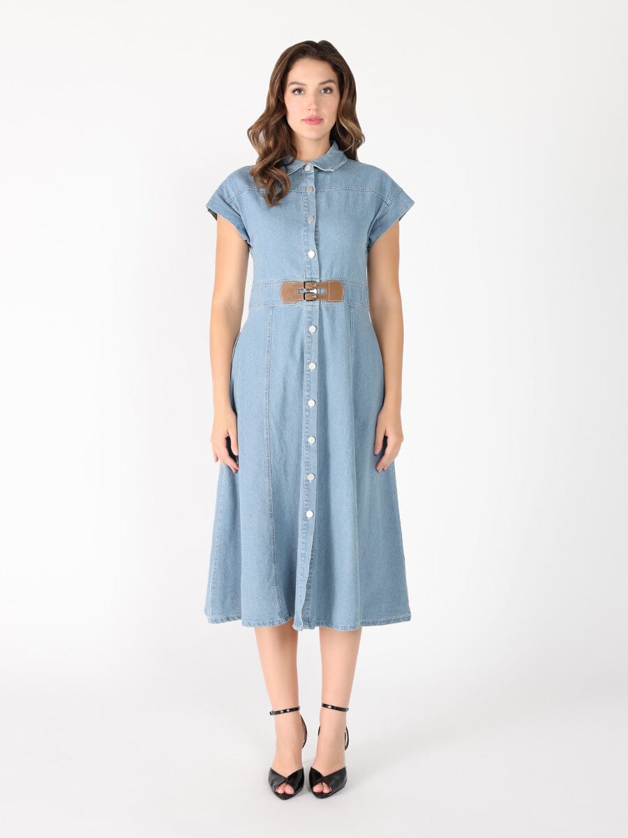 Sleeveless front button open denim dress - Glamourous Grace