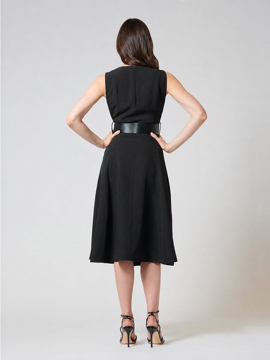 Sleeveless Notched-Lapel Collar Belted Long Jacket - Glamourous Grace