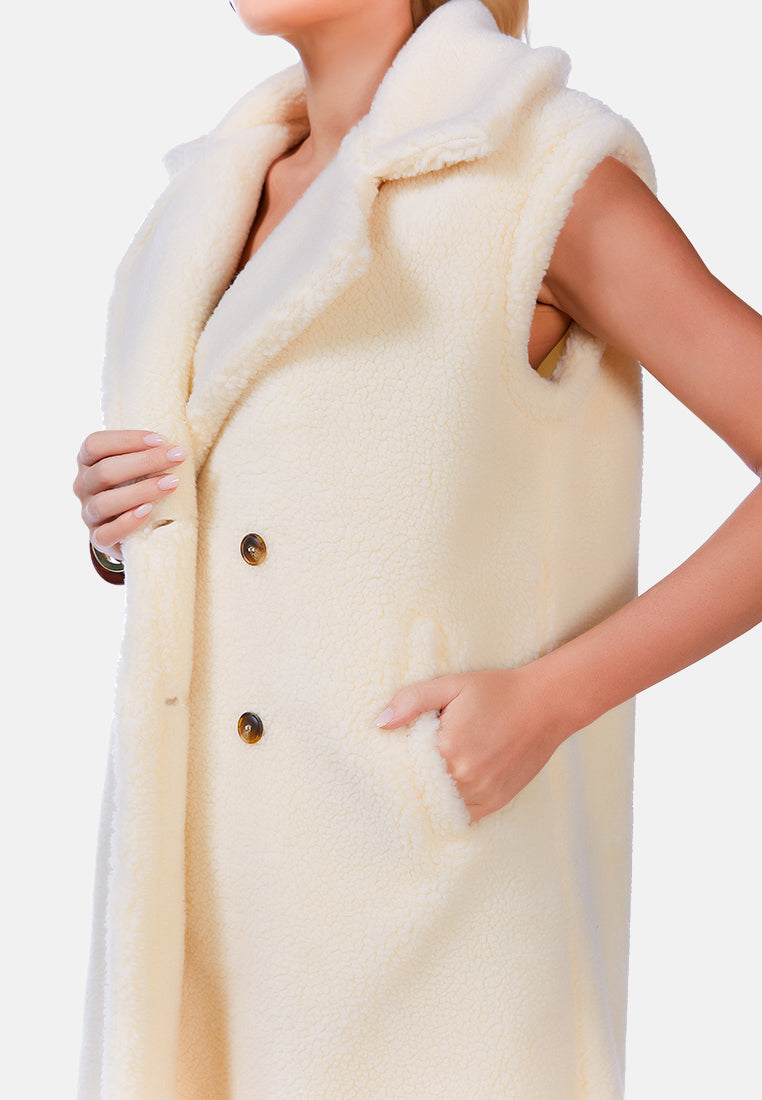 Sleeveless Double Breasted Teddy Coat - Glamourous Grace