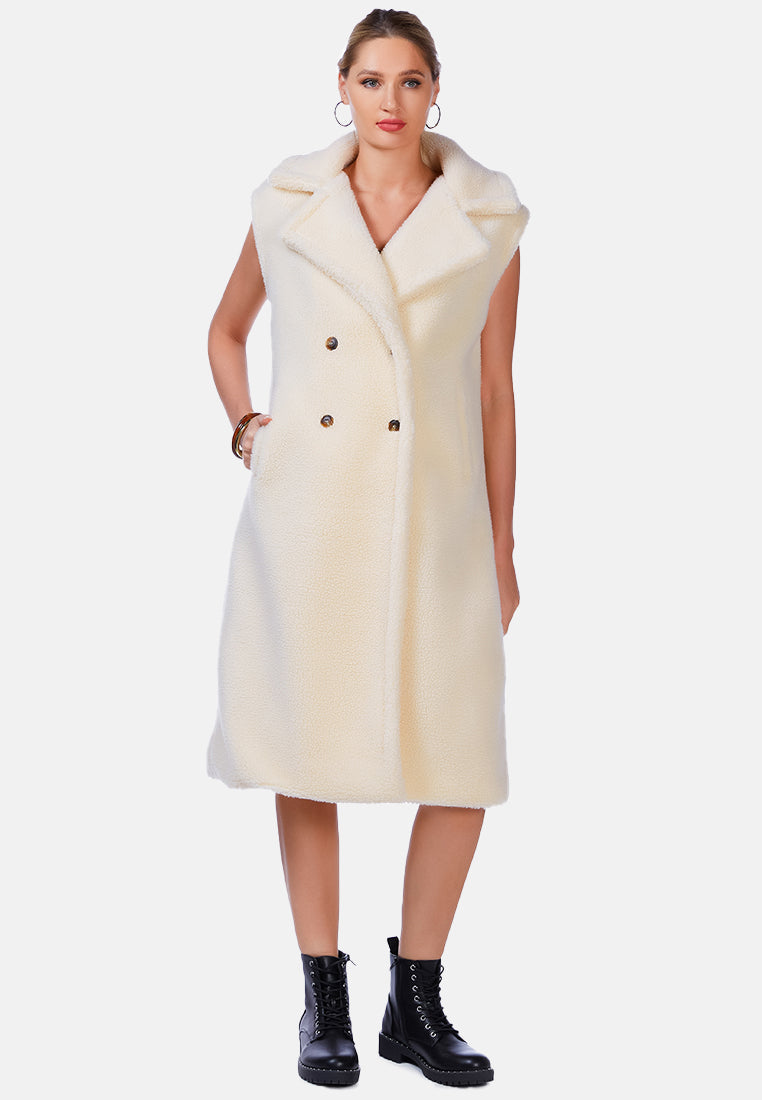 Sleeveless Double Breasted Teddy Coat - Glamourous Grace