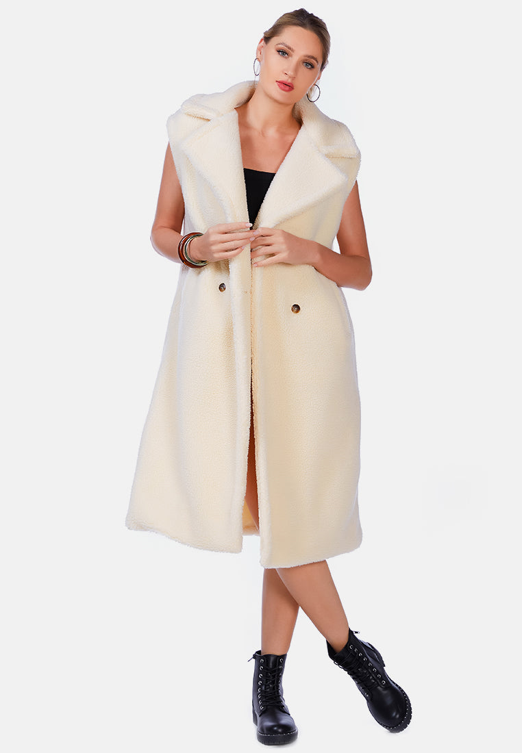 Sleeveless Double Breasted Teddy Coat - Glamourous Grace