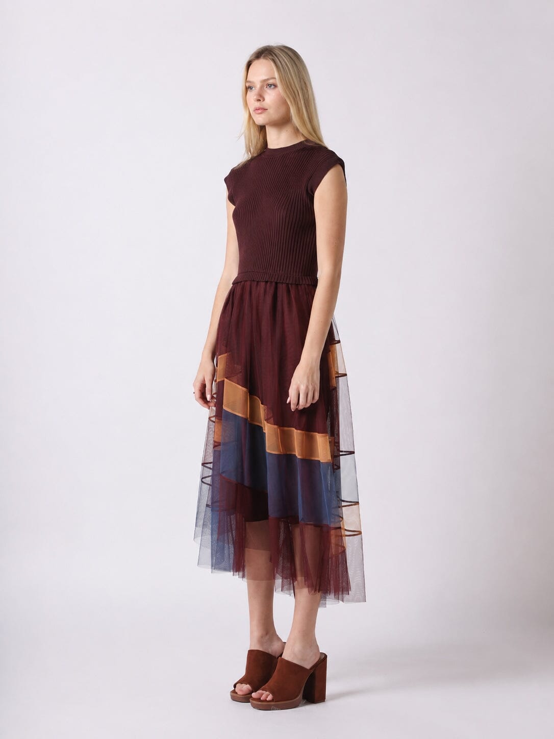 Sleevless A-Line Long Dress w/ Pleated Tulle Skirt - Glamourous Grace