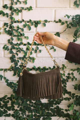 Sloane Fringe Faux Suede Clutch