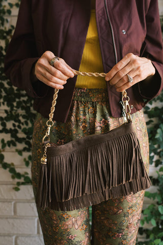 Sloane Fringe Faux Suede Clutch