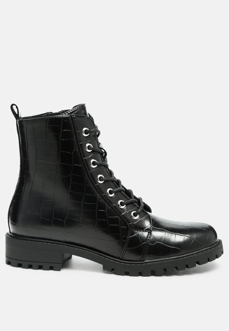 Snac Lace Up Croc Textured Ankle Boots - Glamourous Grace