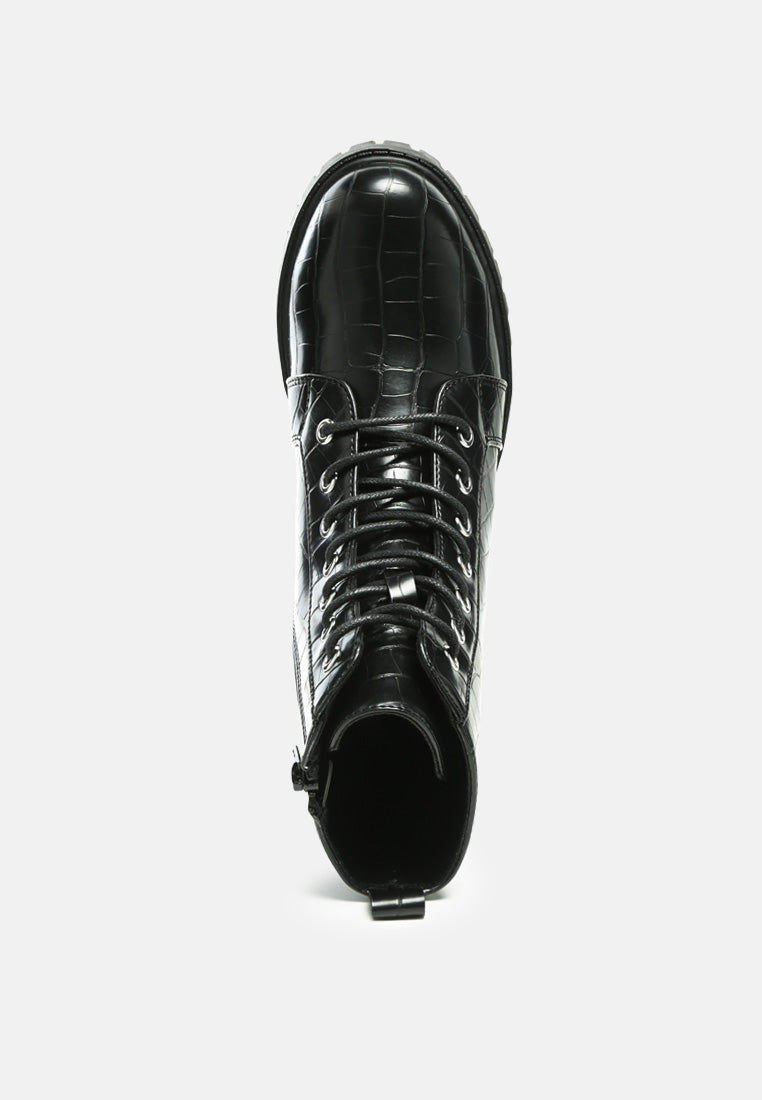 Snac Lace Up Croc Textured Ankle Boots - Glamourous Grace