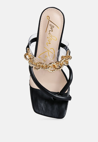 Social Bee Link Chain Embellished Heel Sandals - Glamourous Grace