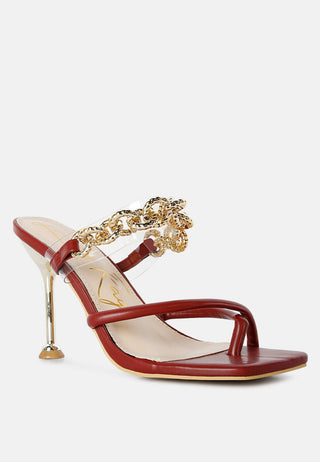 Social Bee Link Chain Embellished Heel Sandals - Glamourous Grace