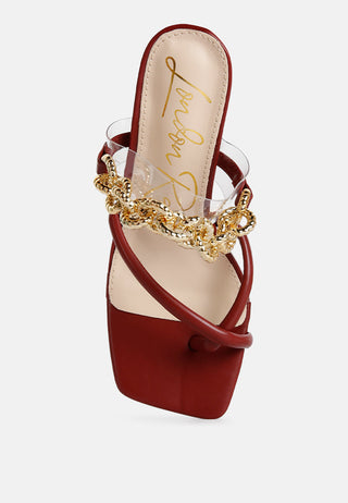 Social Bee Link Chain Embellished Heel Sandals - Glamourous Grace