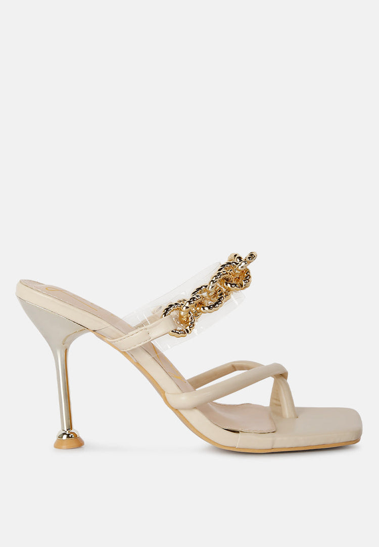 Social Bee Link Chain Embellished Heel Sandals - Glamourous Grace