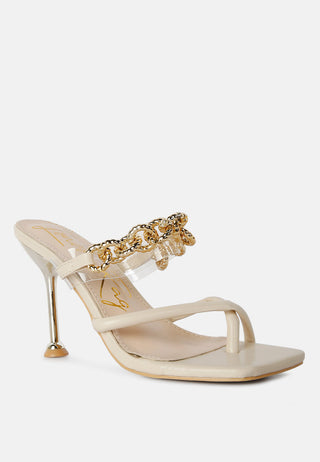 Social Bee Link Chain Embellished Heel Sandals - Glamourous Grace