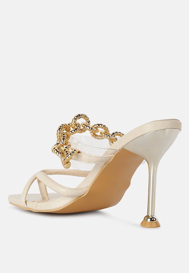 Social Bee Link Chain Embellished Heel Sandals - Glamourous Grace