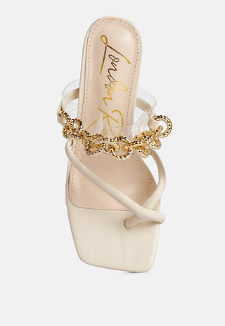 Social Bee Link Chain Embellished Heel Sandals - Glamourous Grace