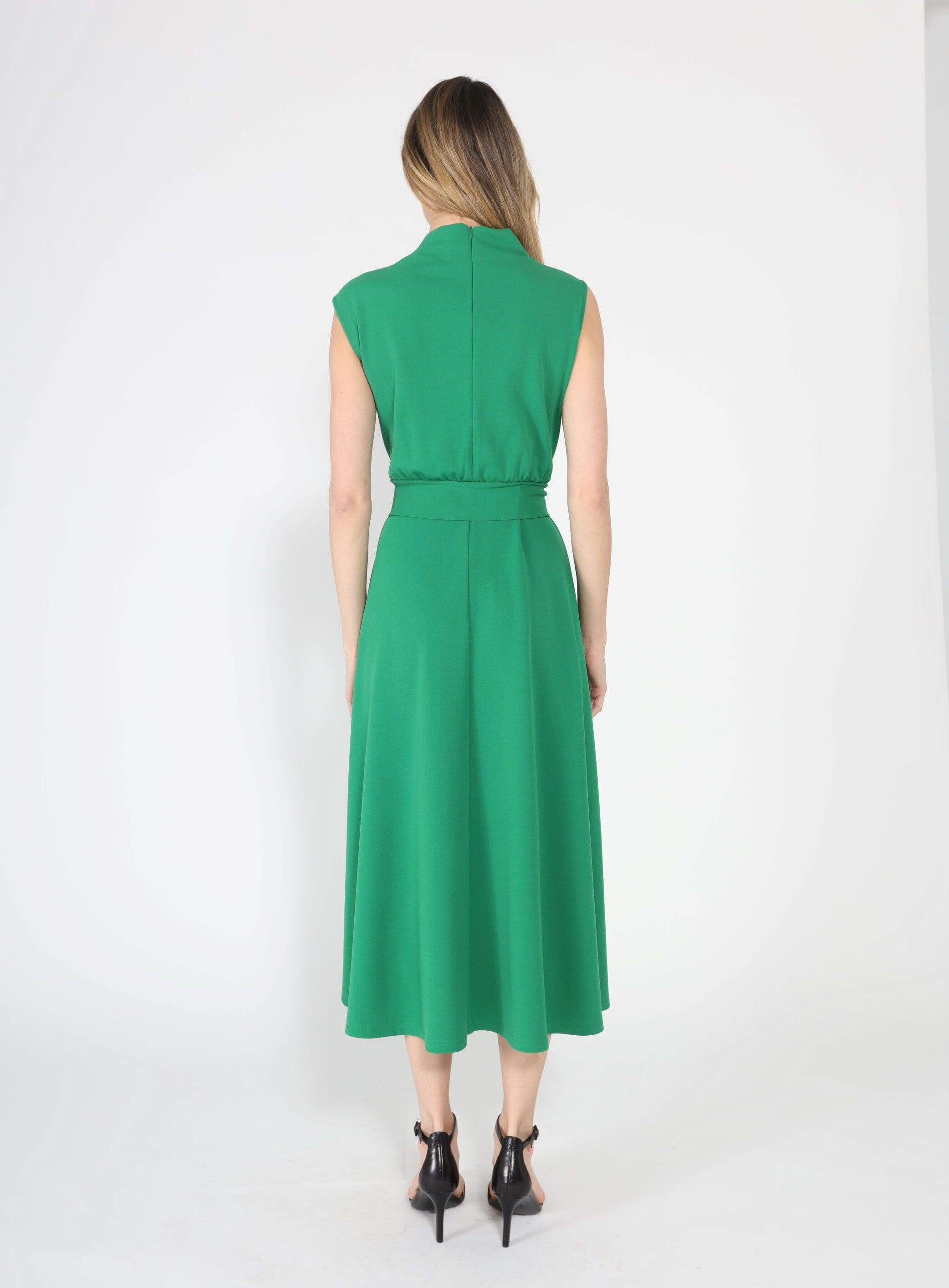 Solid Color Front Tie Belt Mock Neck Dress - Glamourous Grace