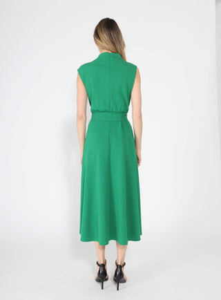 Solid Color Front Tie Belt Mock Neck Dress