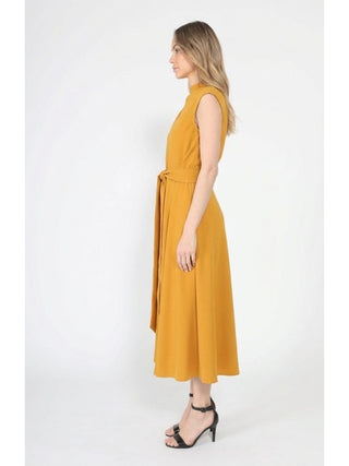 Solid Color Front Tie Belt Mock Neck Dress