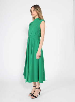 Solid Color Front Tie Belt Mock Neck Dress