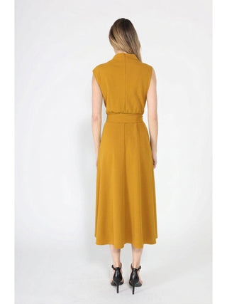 Solid Color Front Tie Belt Mock Neck Dress