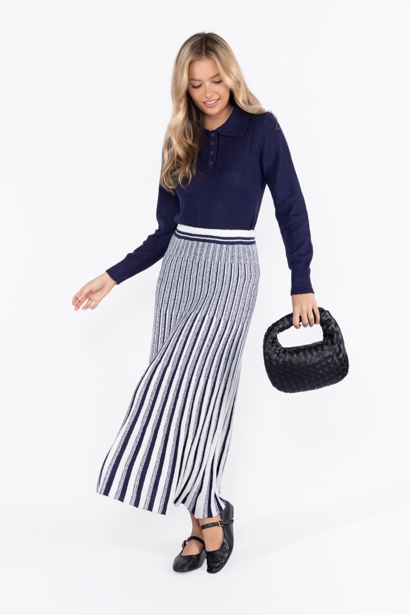 Sophia Skirt (White/Navy) - Glamourous Grace