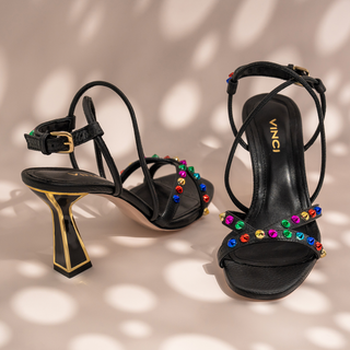 The Aurora Black Leather Strappy Women Sandal - Glamourous Grace
