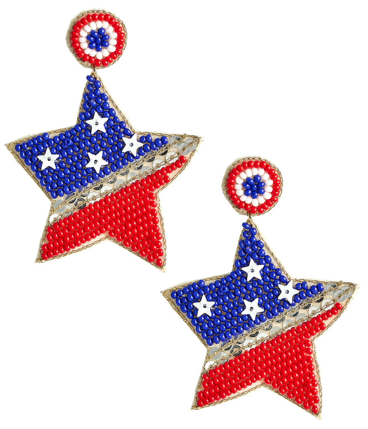 Star Flag Beaded Earrings - RED WHITE & BLUE - Glamourous Grace