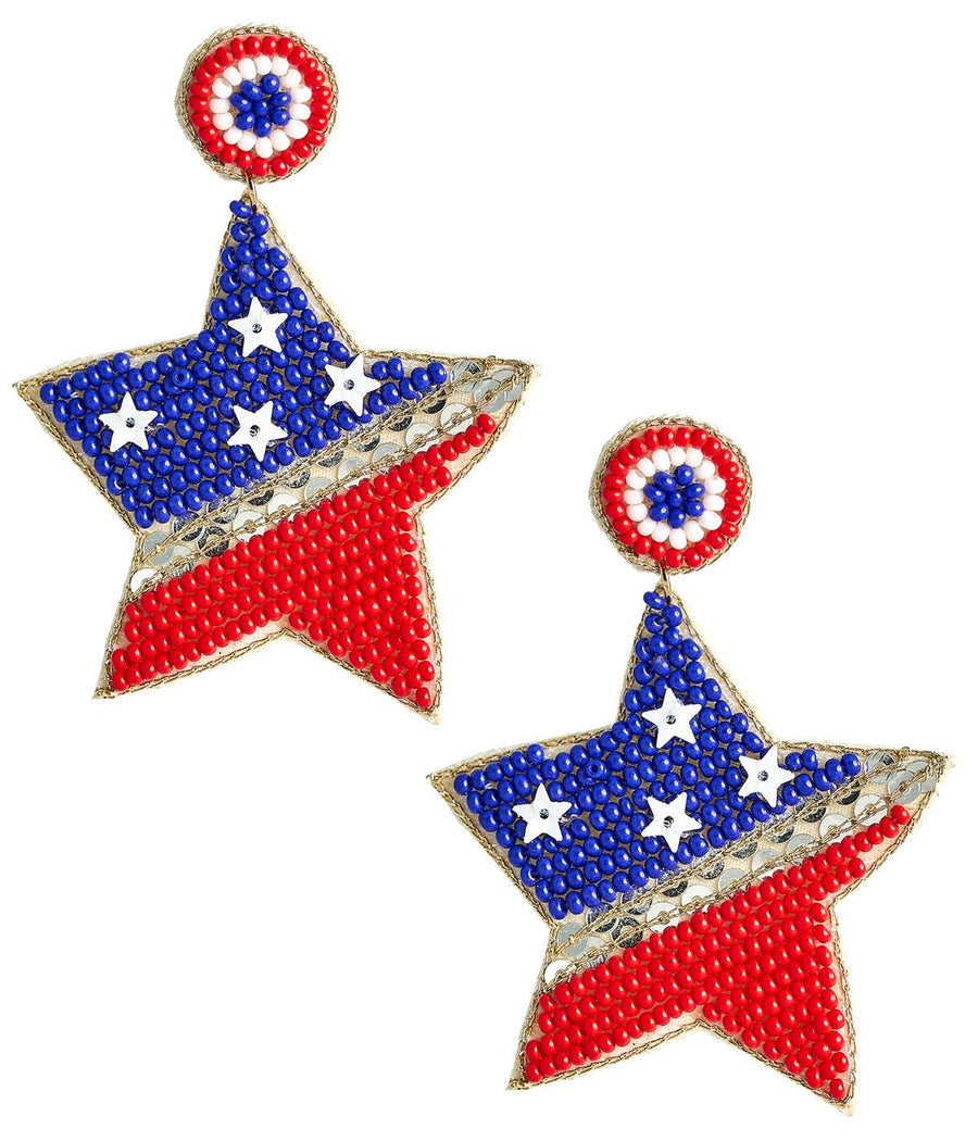 Star Flag Beaded Earrings - RED WHITE & BLUE - Glamourous Grace