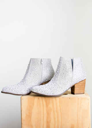 Shine Star Rhinestone Bootie in Silver - Glamourous Grace