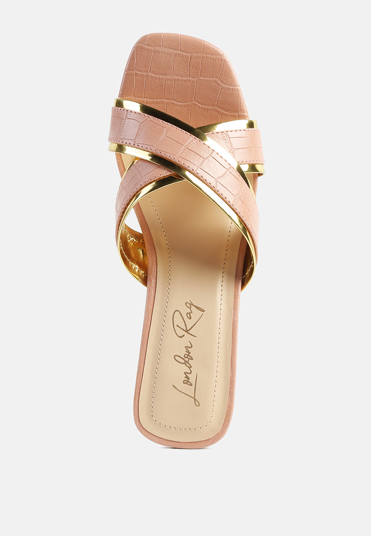 Stellar Gold Line Croc Sculpted Heel Sandals - Glamourous Grace