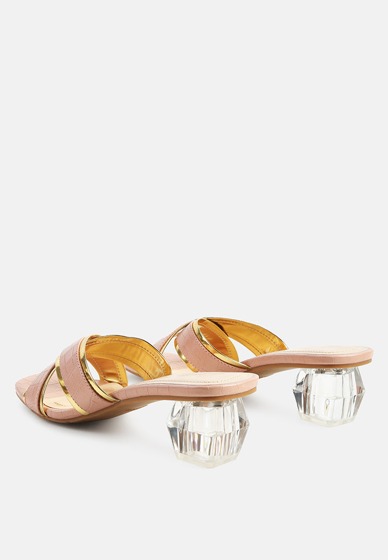 Stellar Gold Line Croc Sculpted Heel Sandals - Glamourous Grace