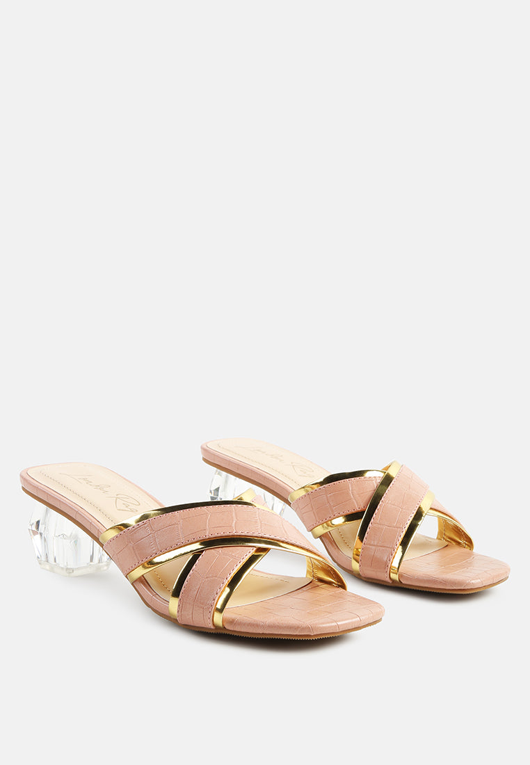 Stellar Gold Line Croc Sculpted Heel Sandals - Glamourous Grace