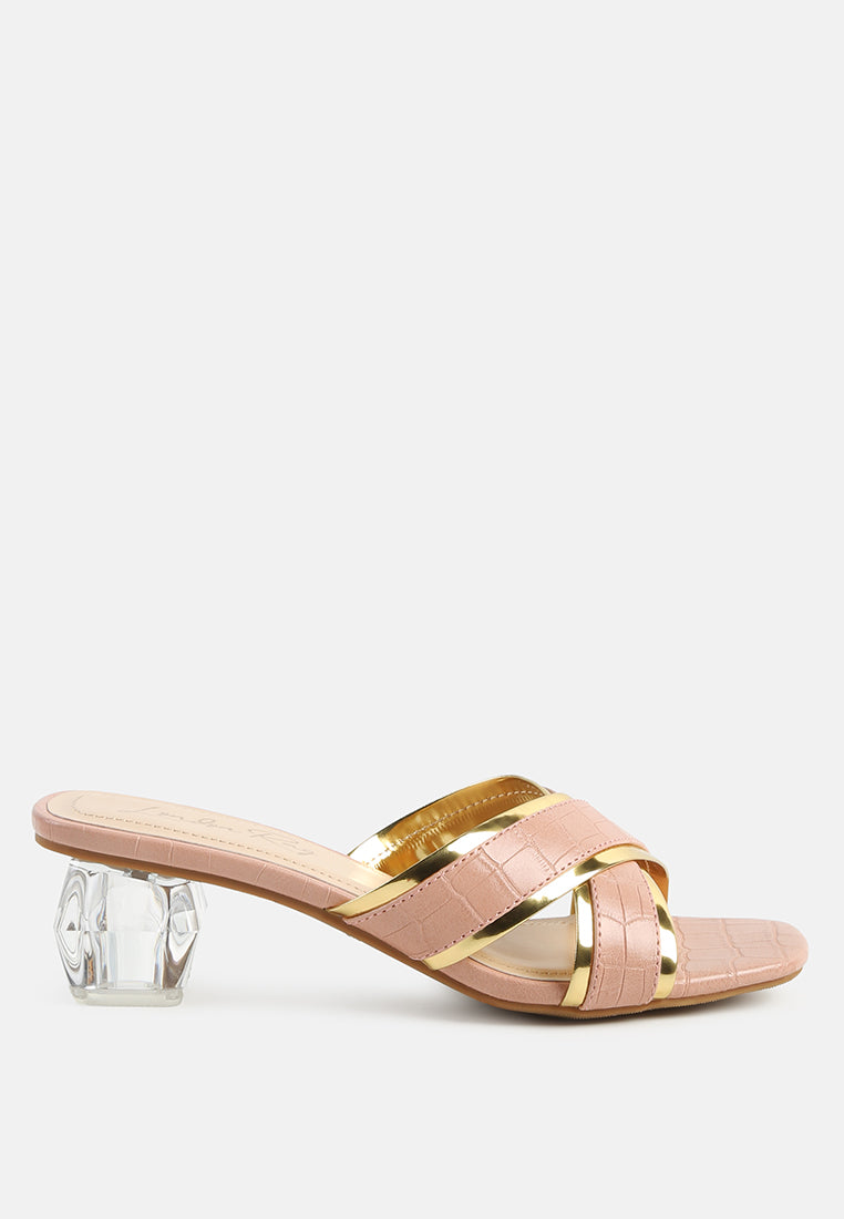 Stellar Gold Line Croc Sculpted Heel Sandals - Glamourous Grace