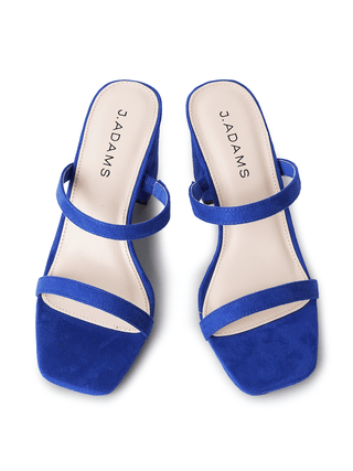J.Adams Stormi blue suede heels showing stylish pointed toe and elegant heel design on a white background.