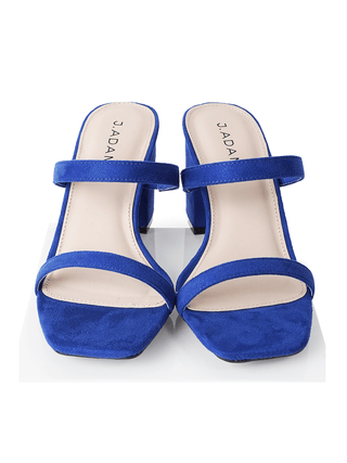 J.Adams Stormi blue suede heels with pointed toes and stiletto heels, featuring elegant design and smooth suede texture.