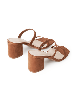 J.Adams Stormi camel suede heels with pointed toes and stiletto heels, showcasing elegant, soft suede material and stylish design.