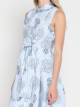 Stripe print sleeveless front tie dress