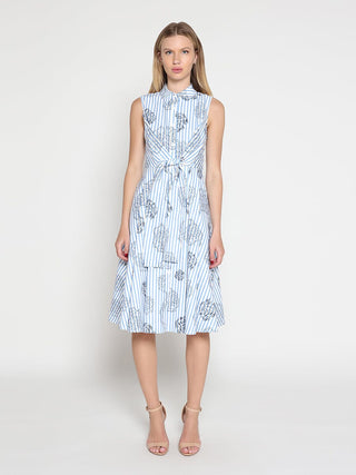 Stripe print sleeveless front tie dress