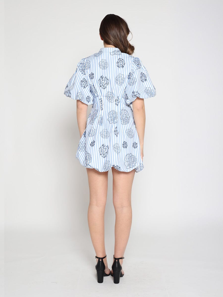 Striped Puff-Sleeve Floral Mini Dress - Glamourous Grace