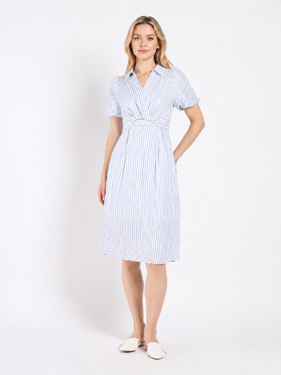 Striped V Collar Neck Dress - Glamourous Grace