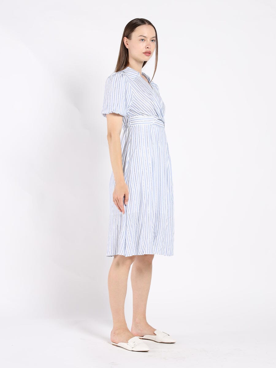 Striped V Collar Neck Dress - Glamourous Grace