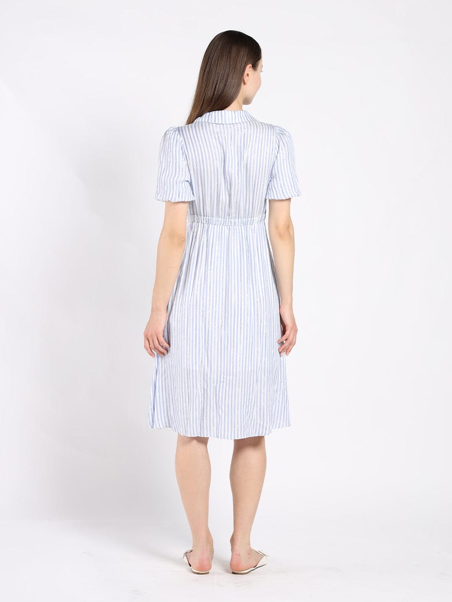 Striped V Collar Neck Dress - Glamourous Grace